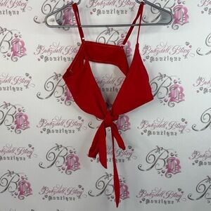 Bikini top tie up ribbon bright red swim beach Stylish Red Women's Top